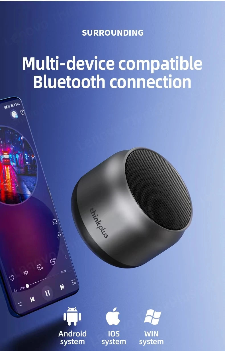 Caixa de Som Bluetooth Lenovo K30 Portátil e à Prova d'Água, com Som Surround e Potente Bass, Ideal para Passeios ao Ar Livre. Com Microfone Integrado e Conexão USB.