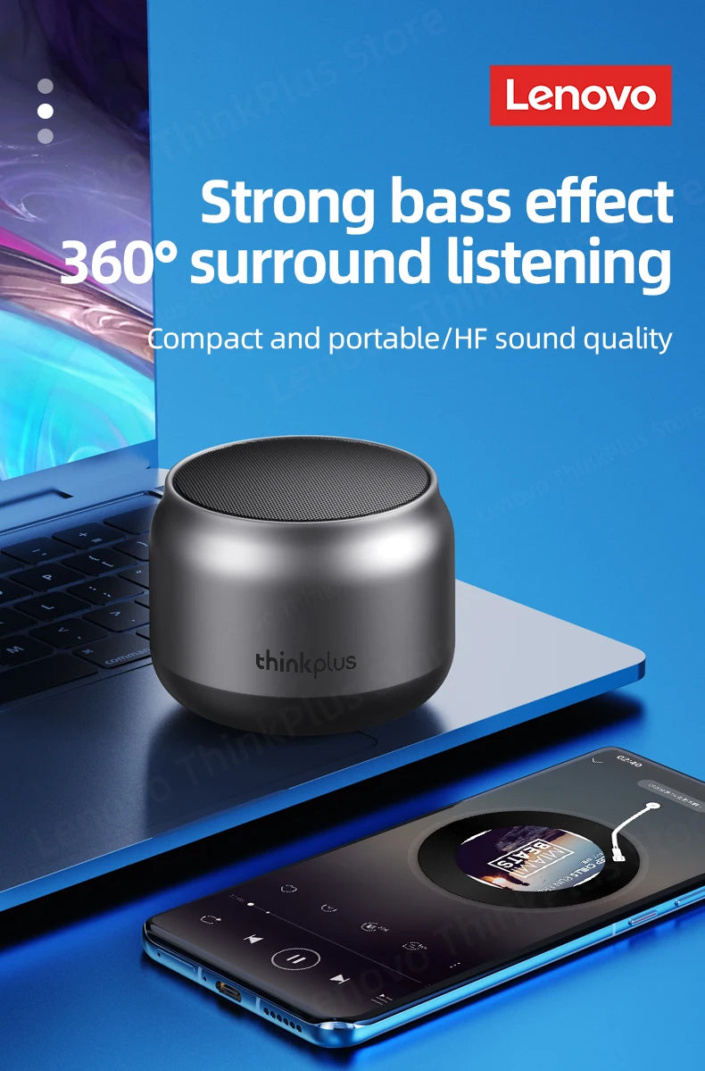 Caixa de Som Bluetooth Lenovo K30 Portátil e à Prova d'Água, com Som Surround e Potente Bass, Ideal para Passeios ao Ar Livre. Com Microfone Integrado e Conexão USB.